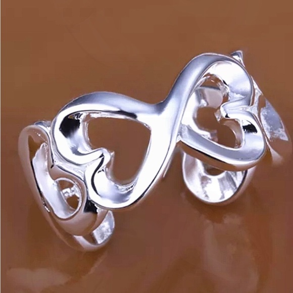 Hollow Out Heart Design Sterling Silver Cuff Bangle Bracelet - Picture 6 of 8